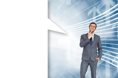Composite image of thinking businessman with speech bubble 스톡 일러스트