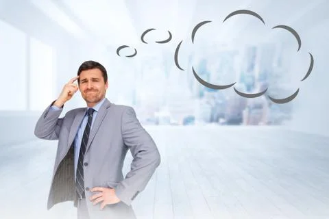 Composite image of thinking businessman with speech bubble 스톡 일러스트