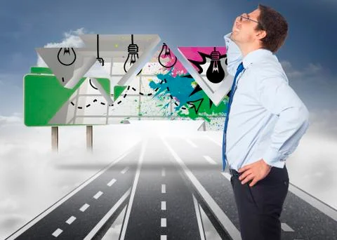 Composite image of thinking businessman tilting glasses 스톡 일러스트