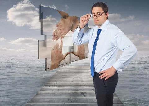 Composite image of thinking businessman tilting glasses Stock Illustration