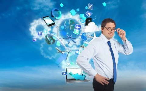 Composite image of thinking businessman tilting glasses Stock Illustration