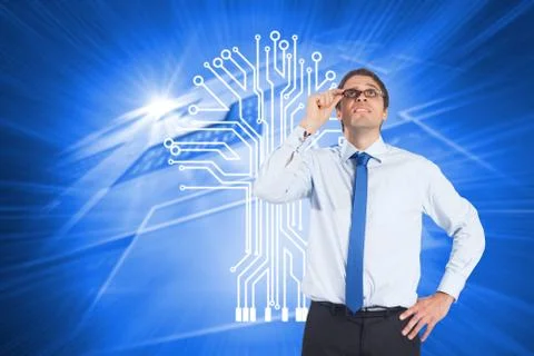 Composite image of thinking businessman tilting glasses Illustrazione stock