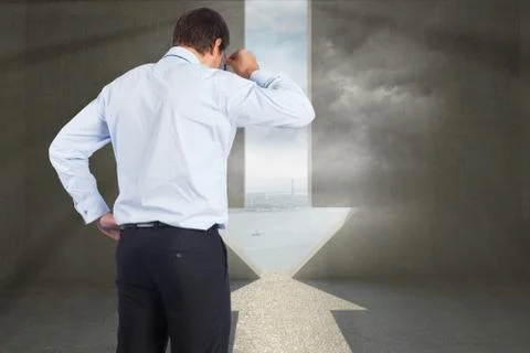 Composite image of thinking businessman tilting glasses 스톡 일러스트