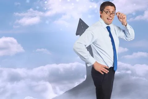 Composite image of thinking businessman tilting glasses Illustrazione stock
