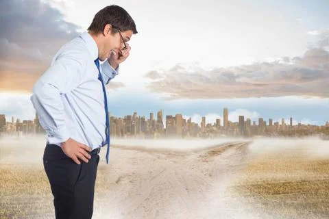 Composite image of thinking businessman tilting glasses Stock Illustration
