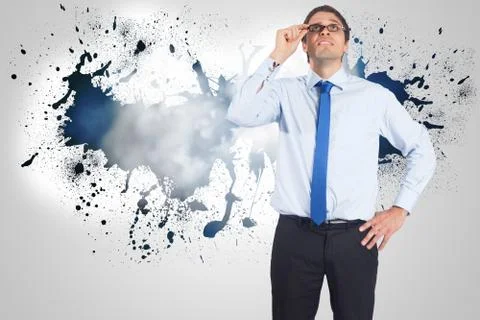Composite image of thinking businessman tilting glasses 스톡 일러스트