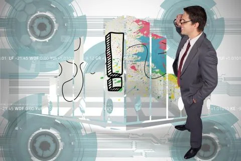 Composite image of thinking businessman touching his glasses Illustrazione stock
