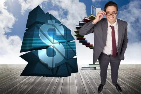 Composite image of thinking businessman touching his glasses 스톡 일러스트
