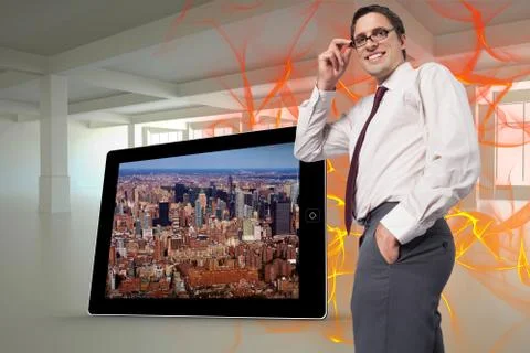Composite image of thinking businessman touching his glasses Stock Illustration