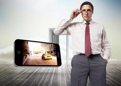 Composite image of thinking businessman touching his glasses イラスト素材