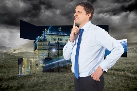 Composite image of thinking businessman touching his chin Stock Illustration