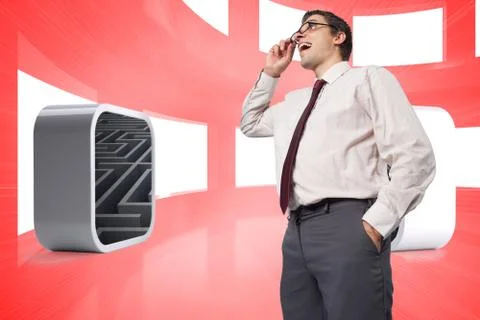 Composite image of thinking businessman touching his glasses Stock Illustration