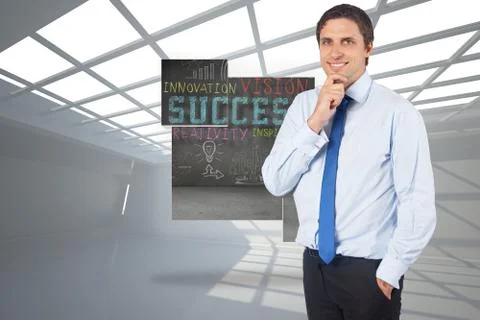 Composite image of thinking businessman touching his chin Illustrazione stock