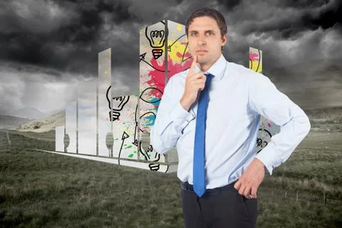 Composite image of thinking businessman touching his chin Illustrazione stock