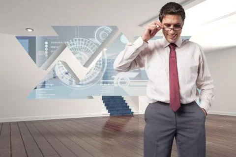 Composite image of thinking businessman touching his glasses 스톡 일러스트
