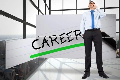 Composite image of thinking businessman touching chin 스톡 일러스트