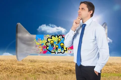 Composite image of thinking businessman touching his chin 스톡 일러스트