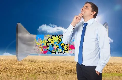 Composite image of thinking businessman touching his chin Stock Illustration