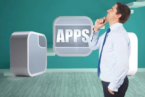 Composite image of thinking businessman touching his chin Illustrazione stock