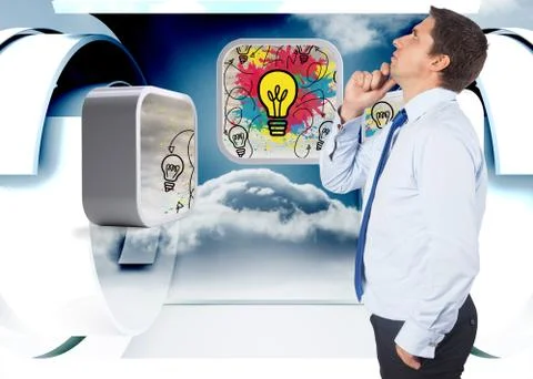 Composite image of thinking businessman touching his chin イラスト素材
