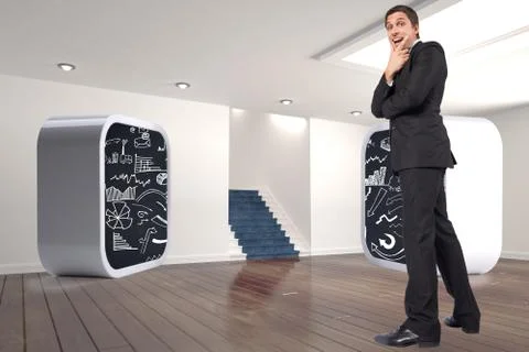 Composite image of thinking businessman touching chin イラスト素材