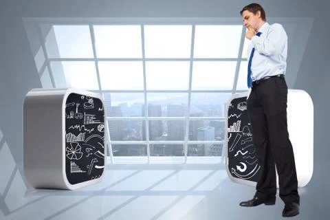 Composite image of thinking businessman touching chin 스톡 일러스트