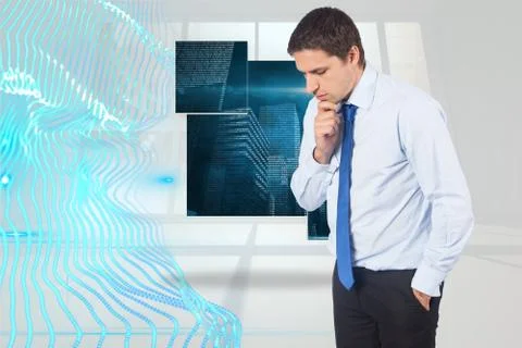 Composite image of thinking businessman touching his chin イラスト素材