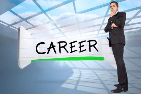 Composite image of thinking businessman touching chin イラスト素材