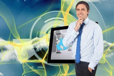 Composite image of thinking businessman touching his chin Ilustración de archivo