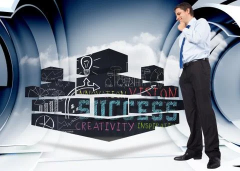 Composite image of thinking businessman touching chin Ilustración de archivo