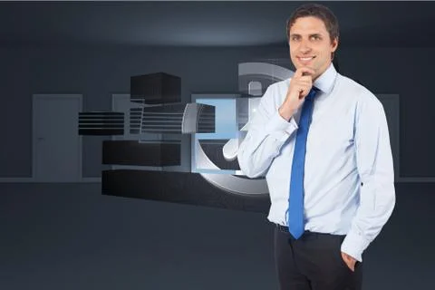 Composite image of thinking businessman touching his chin Ilustración de archivo