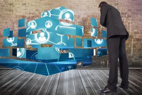 Composite image of thinking businessman touching chin Ilustración de archivo