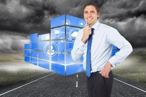 Composite image of thinking businessman touching his chin イラスト素材