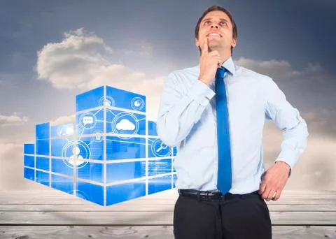 Composite image of thinking businessman touching his chin Ilustración de archivo