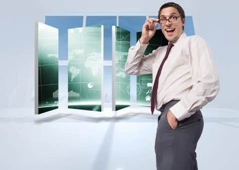 Composite image of thinking businessman touching his glasses Stock Illustration