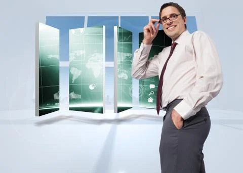 Composite image of thinking businessman touching his glasses Stock Illustration