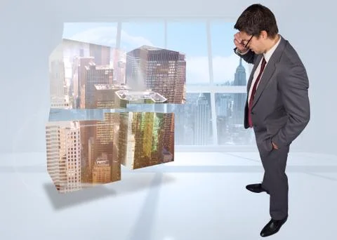 Composite image of thinking businessman touching his glasses Stock Illustration