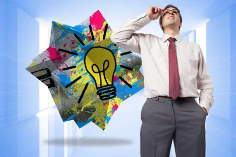 Composite image of thinking businessman touching his glasses 스톡 일러스트