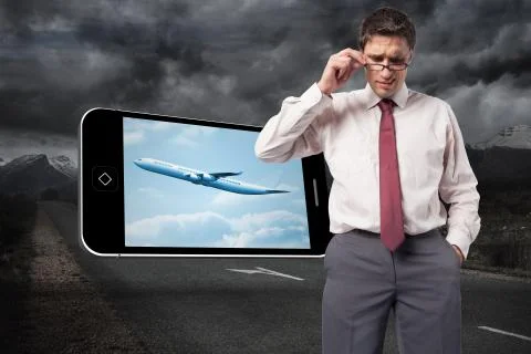 Composite image of thinking businessman touching his glasses Stock Illustration