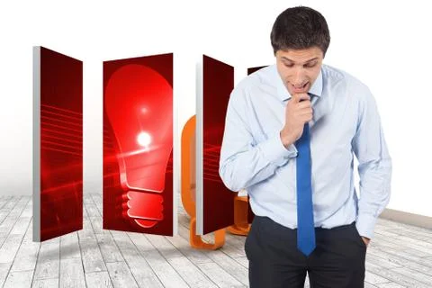 Composite image of thinking businessman touching his chin Illustrazione stock