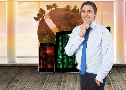 Composite image of thinking businessman touching his chin Stock Illustration