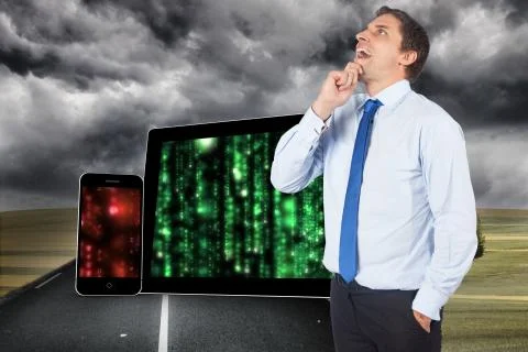 Composite image of thinking businessman touching his chin Stock Illustration