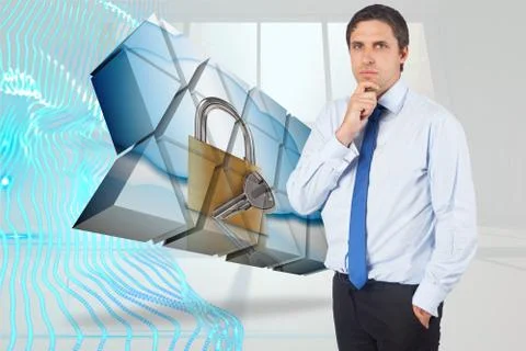 Composite image of thinking businessman touching his chin 스톡 일러스트