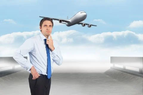 Composite image of thinking businessman touching his chin イラスト素材