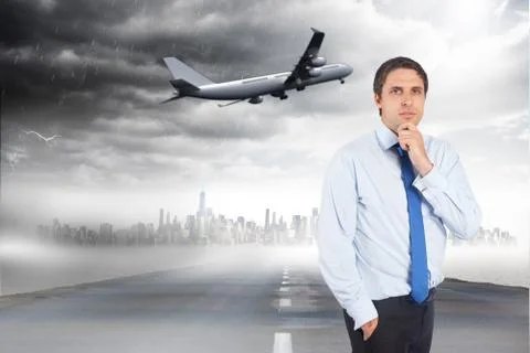 Composite image of thinking businessman touching his chin Stock Illustration