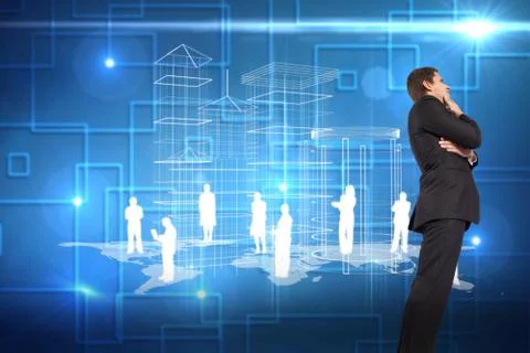 Composite image of thinking businessman touching chin Illustrazione stock