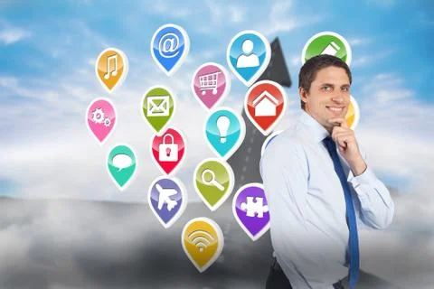 Composite image of thinking businessman touching his chin Ilustración de archivo