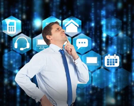 Composite image of thinking businessman touching his chin イラスト素材