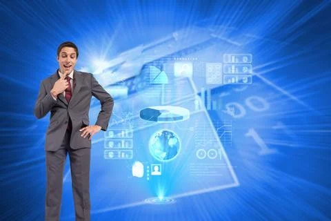 Composite image of thinking businessman touching chin イラスト素材