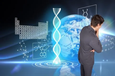 Composite image of thinking businessman touching his chin 스톡 일러스트